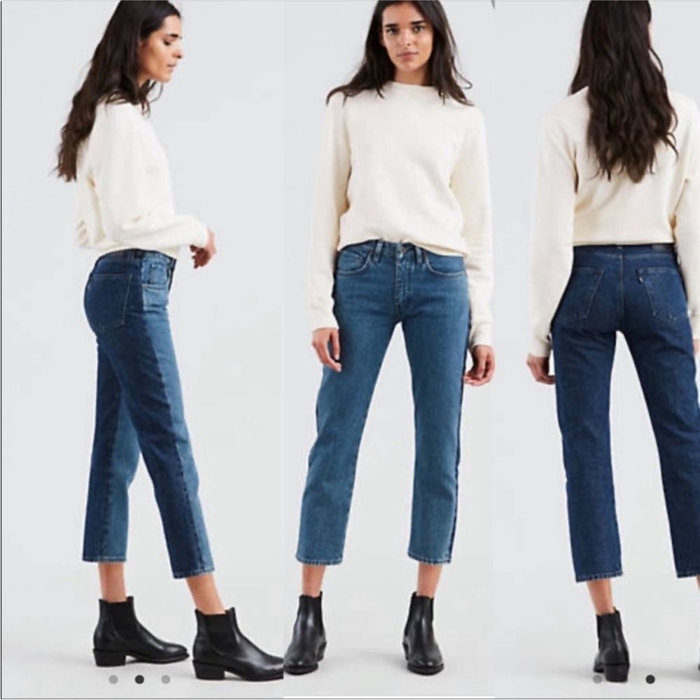 Levi's Made and Crafted Indigo Color Block Slim Crop Cotton Denim Jeans Size 29